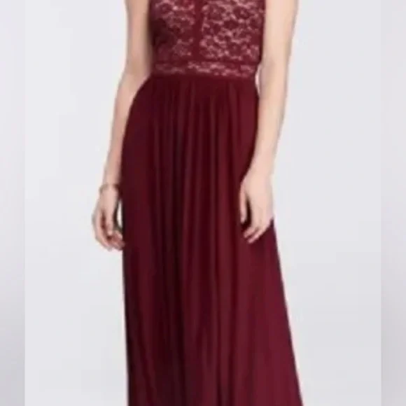 Morgan & Co. Dresses | Davids Bridal Lace Keyhole Tie Back Halter Dress | Color: Red | Size: 14 | Hnhicks1201's Closet